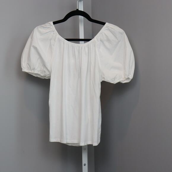 A New Day White Puff Sleeve Top – Tie Front Bow, 100% Cotton (Size Small) - Picture 1 of 7